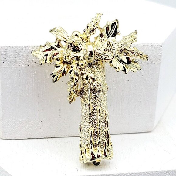 Palm Tree Brooch Gold Tone 1 3/4" Textured Costume Fashion Jewelry Everyday EUC - Picture 2 of 5